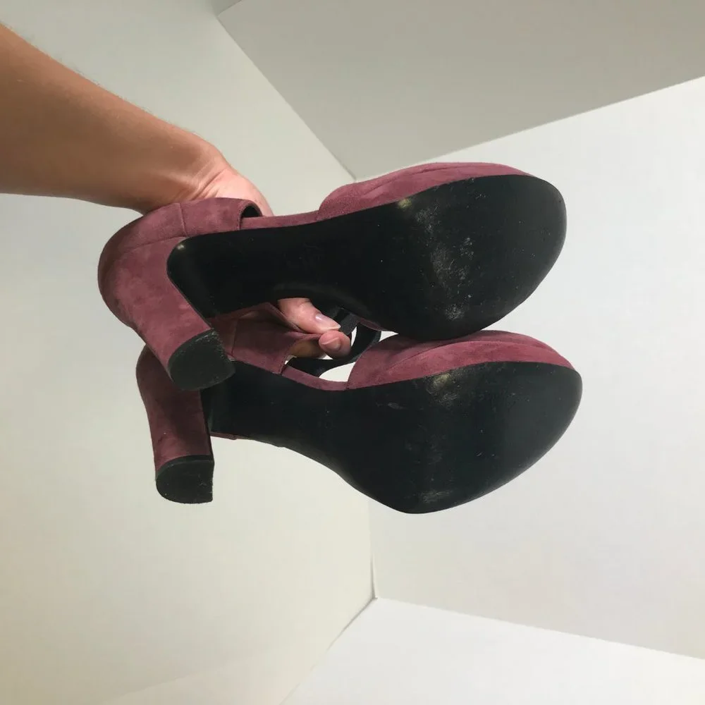 J. Crew 7 Italian Suede Platform Mary Janes Heels - Picture 7 of 8
